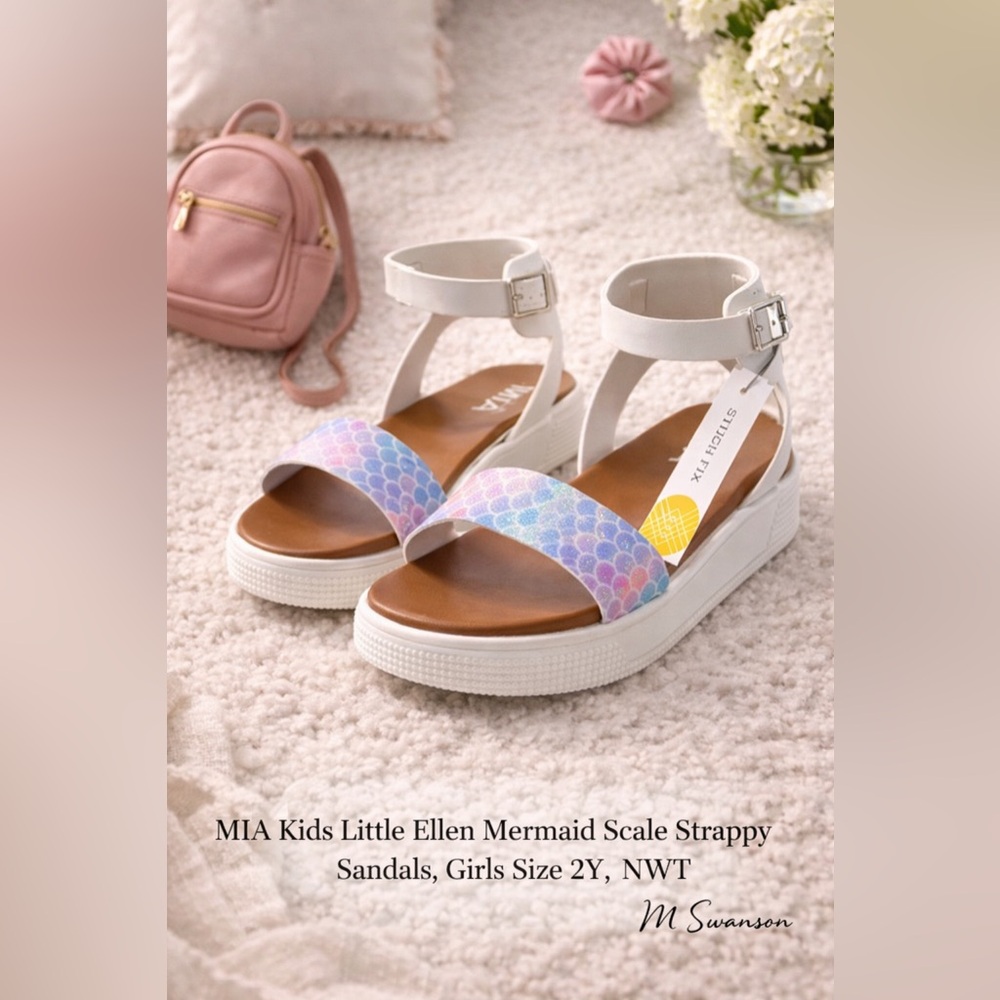 MIA Kids Little Ellen Sandals Girls Size 2Y Mermaid Scale Strappy